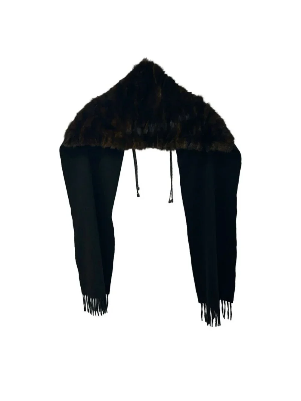 Fendi Shawl Black Dark Brown Cashmere Fur Scarf